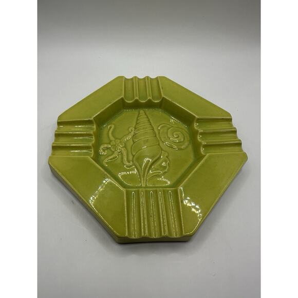 Kay Finch Mid Century Ceramic Green Sea Shell Ashtray CA Made 1935-1963 - Picture 2 of 10